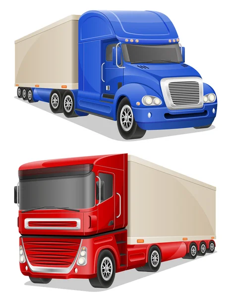 Illustration vectorielle de gros camions bleus et rouges — Image vectorielle