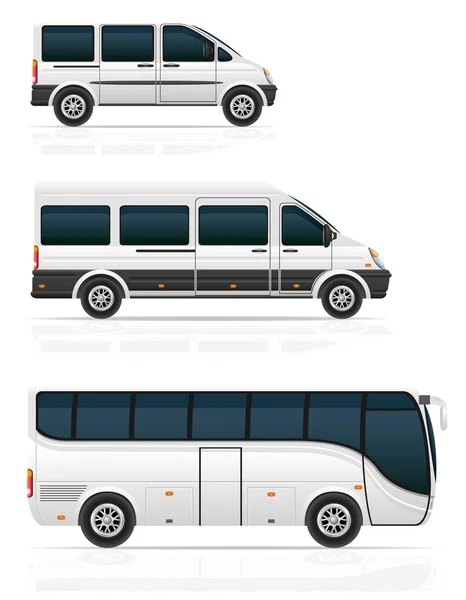 Autobuses grandes y pequeños para el transporte de pasajeros vector ilustratio — Vector de stock