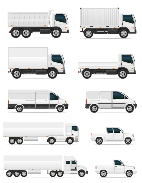 Conjunto de iconos de coches y camiones para el transporte de carga vector illu — Archivo Imágenes Vectoriales