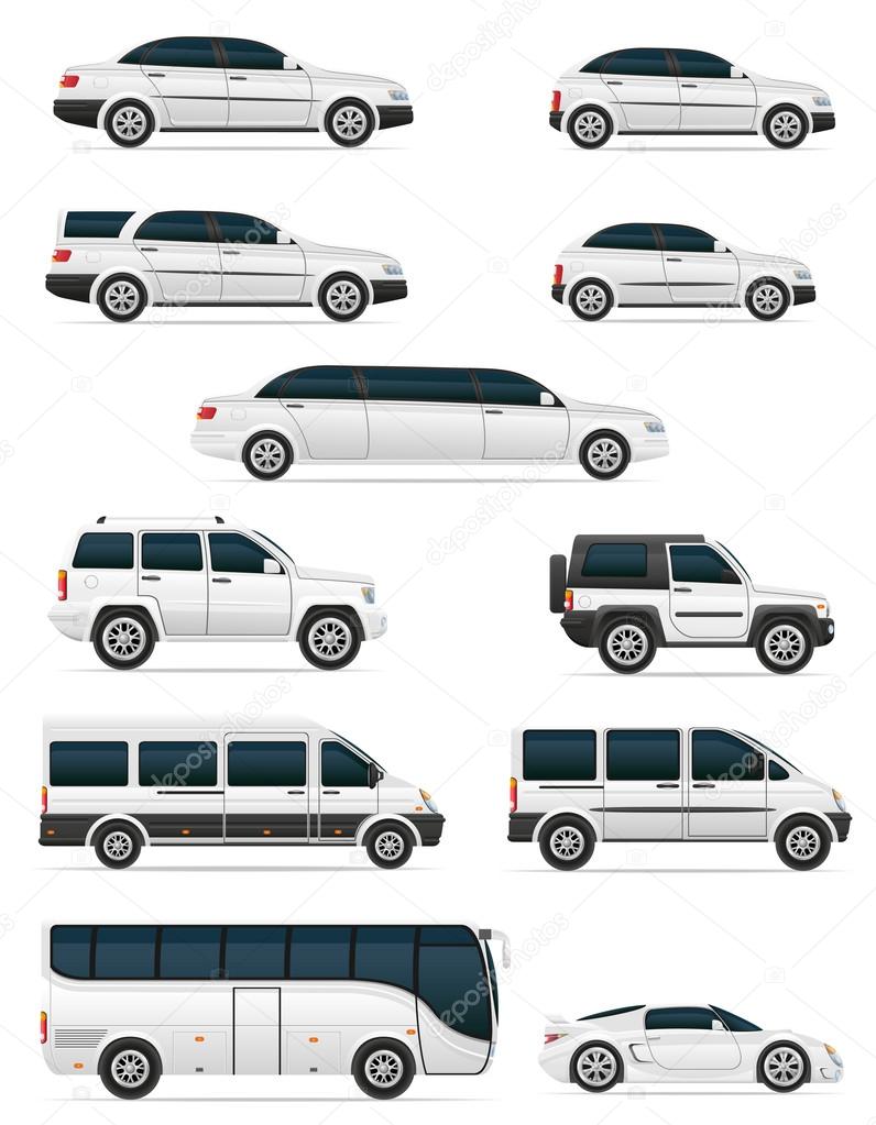 set of cars for the transportation passengers vector illustratio