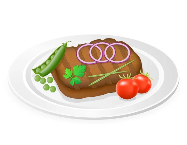 Roston sült steak egy lemez vektoros illusztráció zöldség — Stock Vector