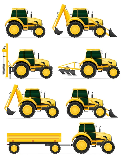 Conjunto de ícones amarelo tratores vetor ilustração — Vetor de Stock