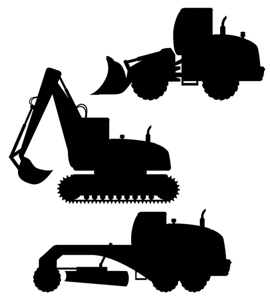 Auto apparatuur voor wegwerkzaamheden zwart silhouet vector illustratio — Stockvector