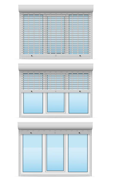 Plastová okna za kovové děrované postupné okenice vektorové i — Stockový vektor