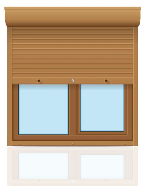 Ventana de plástico marrón con persianas enrollables vector ilustración — Vector de stock