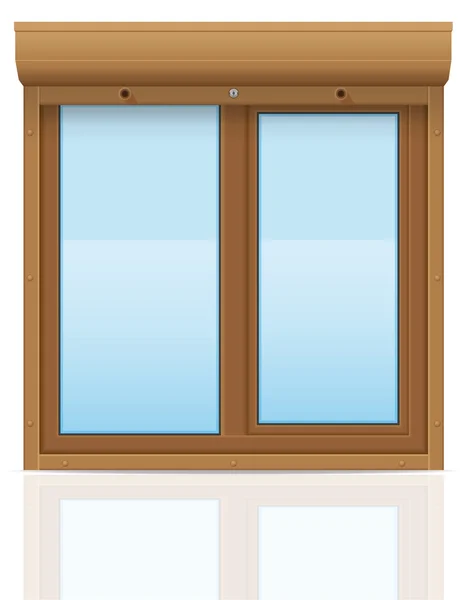 Ventana de plástico marrón con persianas enrollables vector ilustración — Vector de stock