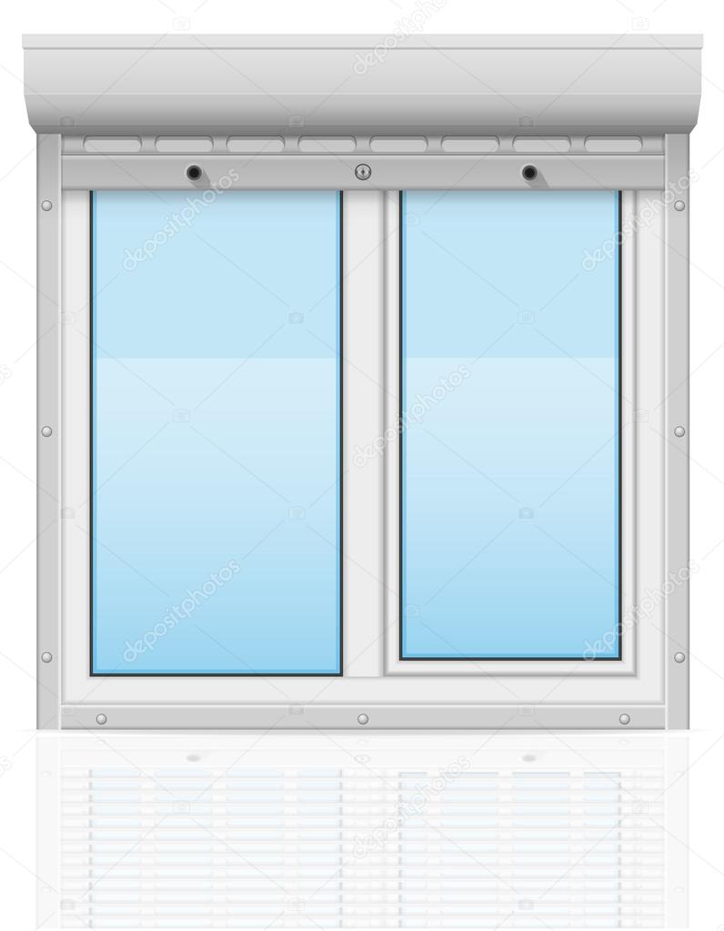plastic window behind metal perforated rolling shutters vector i