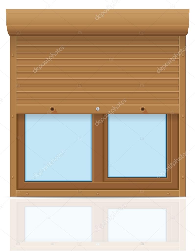 brown plastic window with rolling shutters vector illustration