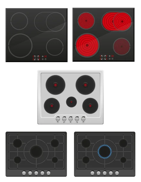 Oppervlak voor elektrische en gas-kookplaat vectorillustratie instellen — Stockvector