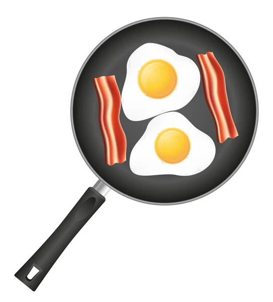 Huevos fritos con tocino en una ilustración del vector de sartén — Archivo Imágenes Vectoriales