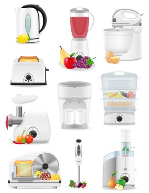 elektrikli ev aletleri mutfak vektör illustrat için Icons set