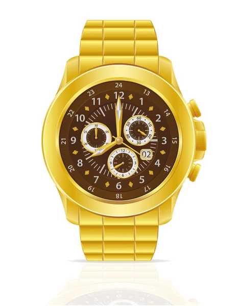 Reloj de pulsera mecánico de oro con ilustración vector pulsera — Vector de stock