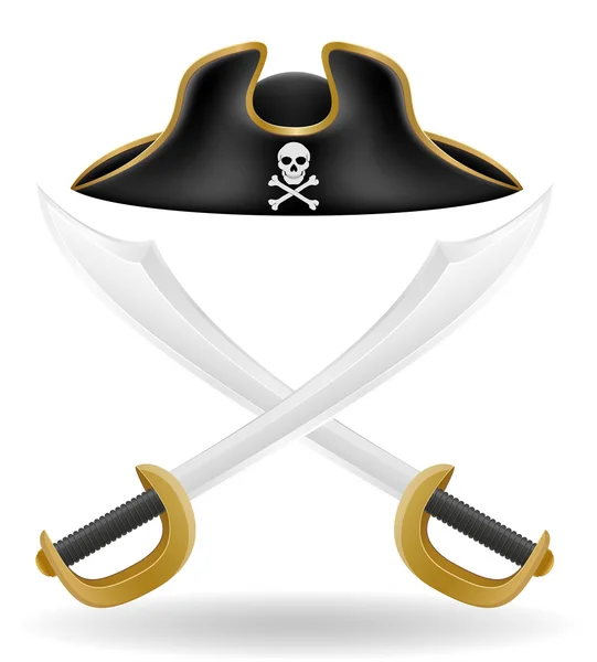 Sombrero pirata tricornio y espada vector ilustración — Archivo Imágenes Vectoriales