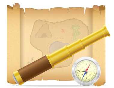 korsan hazine harita ve pusula teleskopla illustrati vektör