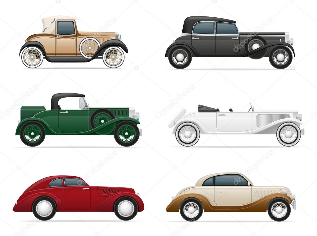 set icons old retro car vector illustration