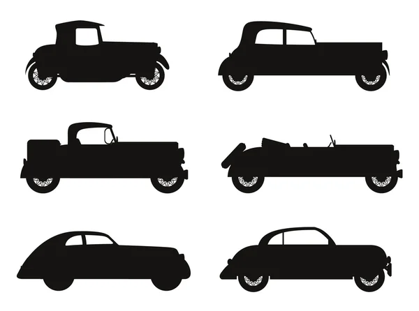 Set iconos viejo coche retro negro silueta vector ilustración — Archivo Imágenes Vectoriales