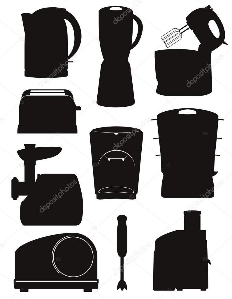 set icons electrical appliances for the kitchen black silhouette