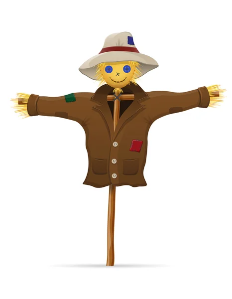 Scarecrow stro in een jas en hoed vectorillustratie — Stockvector