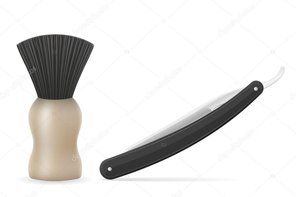 straight razor and shaving brush vector illustration