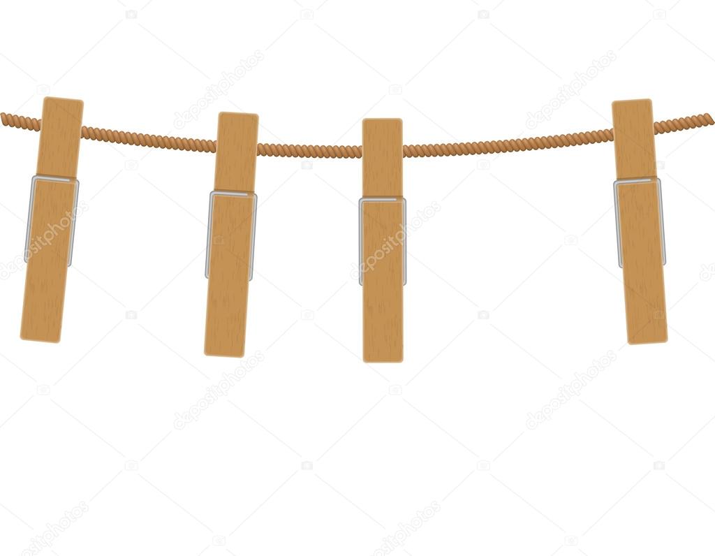 wooden clothespins on rope vector illustration