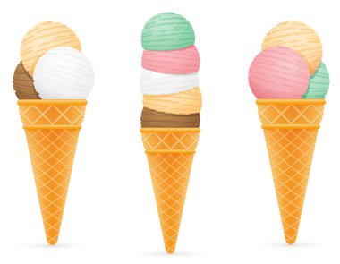 ice cream balls in a waffle cone vector illustration
