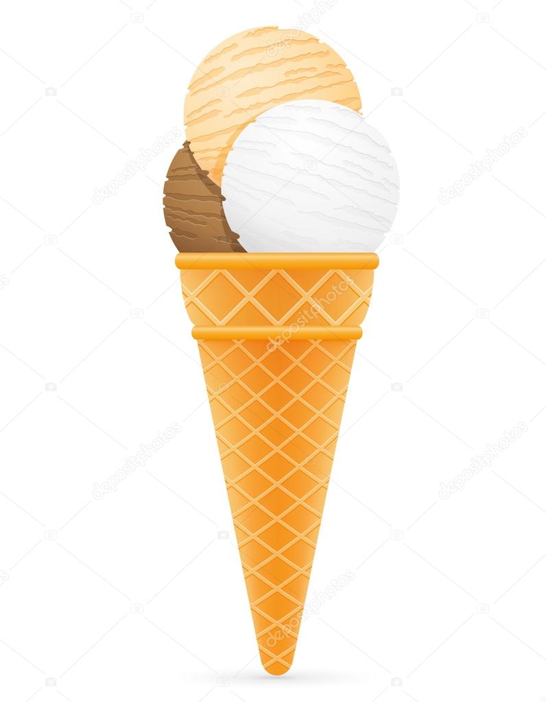 ice cream balls in waffle cone vector illustration