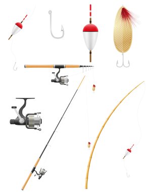 set icons fishing equipment vector illustration