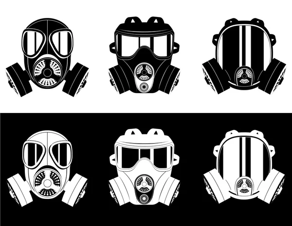 Ikoner gasmask svart och vit vektor illustration — Stock vektor