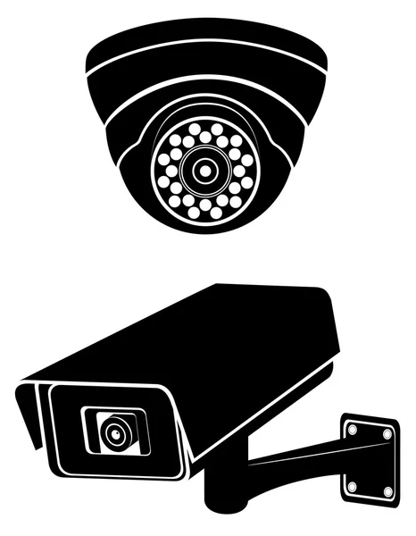 Cámaras de vigilancia silueta negro vector ilustración — Vector de stock