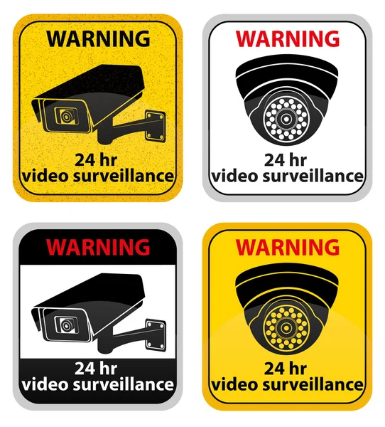 Videobewaking waarschuwingsbord vector illustratie — Stockvector