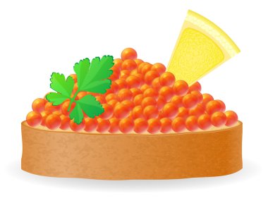 Kırmızı havyar limon ve maydanoz vektör çizim ile sandviç