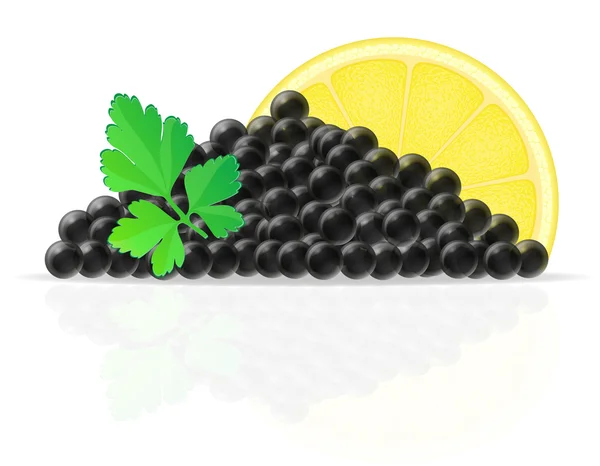 Caviar preto com limão e salsa ilustração vetorial — Vetor de Stock