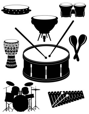 percussion musical instruments black silhouette cartoon stock vector illustration isolated on white background