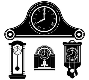 clock items retro old vintage icons black silhouette cartoon stock vector illustration isolated on white background