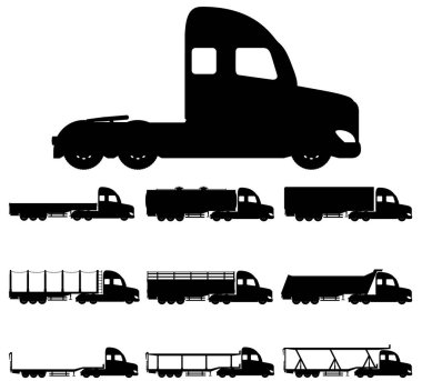 cars and truck for transportation cargo goods black silhouette vector illustration isolated on white background