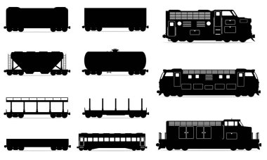 railway locomotive train and carriage black silhouette cartoon stock vector illustration isolated on white background