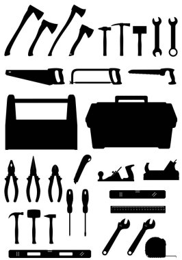 diverse tools for repair black silhouette cartoon stock vector illustration isolated on white background