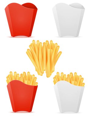 Patates kızartması ve karton ambalaj karikatür stok vektör çizimi beyaz arka planda izole