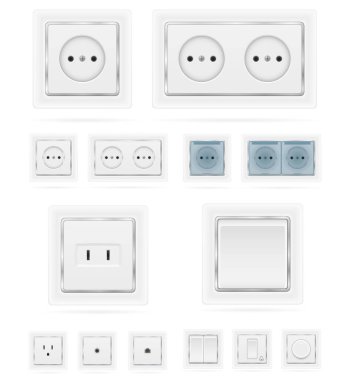 Beyaz arka planda izole edilmiş elektrik prizi ve elektrik karikatürü stok vektör illüstrasyonu prizi