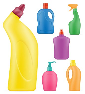 Plastik bir şişedeki ev temizleme kimyasalları beyaz arka planda izole edilmiş karikatür stok vektör ilülasyonu