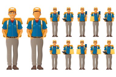 dağıtım hizmeti genç kurye karikatür stok vektör illüstrasyonu beyaz arka planda izole