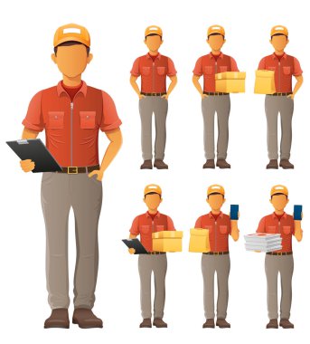 dağıtım hizmeti genç kurye karikatür stok vektör illüstrasyonu beyaz arka planda izole