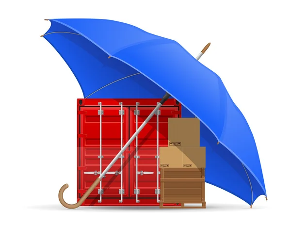 Concept of protected and insured cargo umbrella vector illustrat — Stock Vector