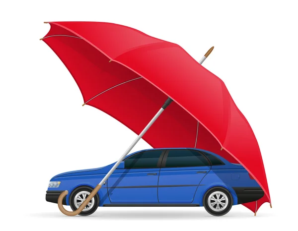 Concept de voiture protégée et assurée parapluie vecteur illustratio — Image vectorielle