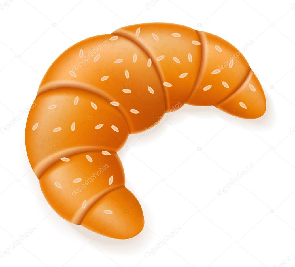 crispy croissant with sesame seeds vector illustration
