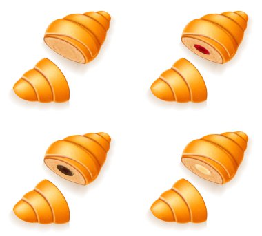 Icons reçeli çikolata ve crea ile taze gevrek kruvasanlar, set