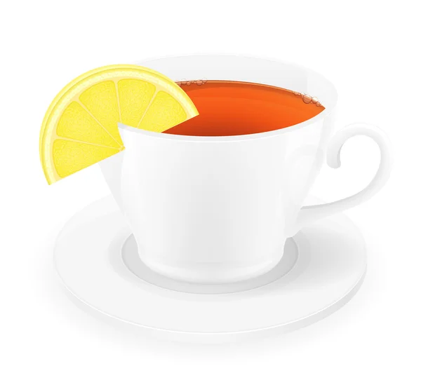 Porcelain cup of tea with lemon vector illustration — Stock Vector