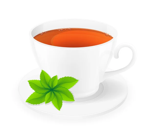Porcelain cup of tea with mint vector illustration — Stock Vector