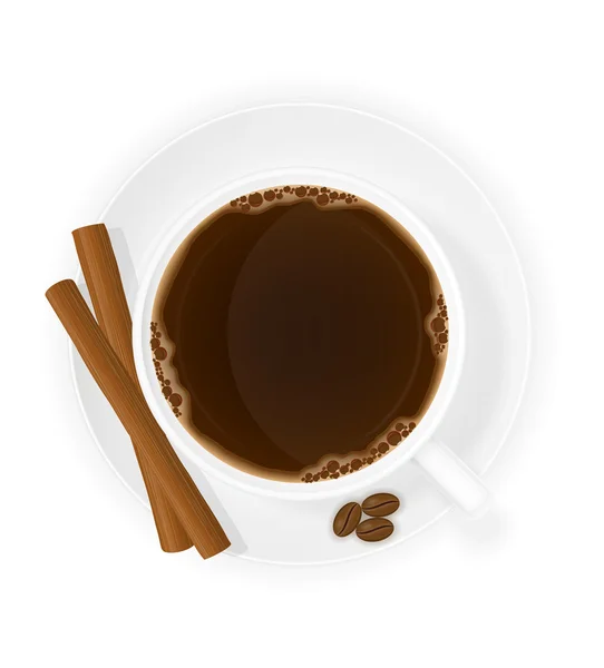 Cup of coffee with cinnamon sticks top view vector illustration — Stock Vector