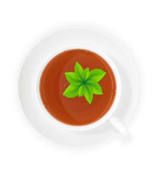 Tazza di tè in porcellana con illustrazione vettoriale alla menta — Vettoriale Stock